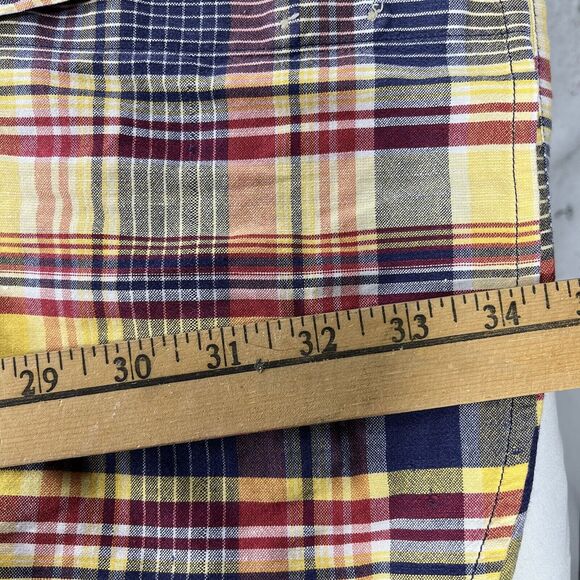 LANDS ENDS BUTTON DOWN LONG SLEEVE SHIRT MENS LARGE TALL YELLOW PLAID RED RIPPED - Picture 14 of 14